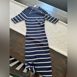 RW&CO. Navy and White Striped Knit Midi Dress